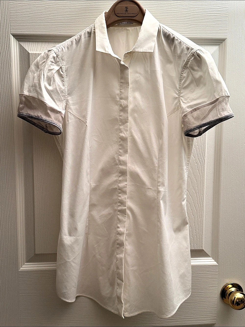 Brunello Cucinelli Short Sleeve Button Down Shirt in White Size Small